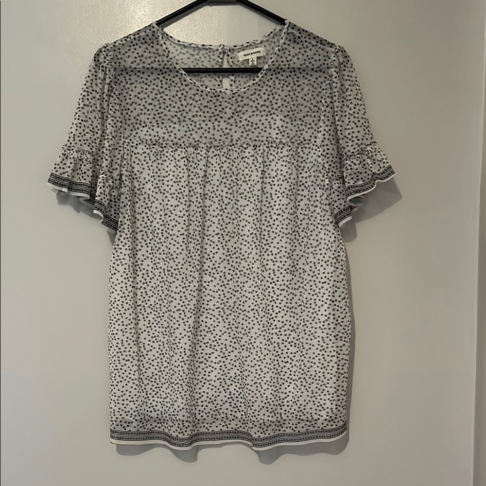 Max Studio Black and White Ruffled Flutter Sleeve Blouse L
